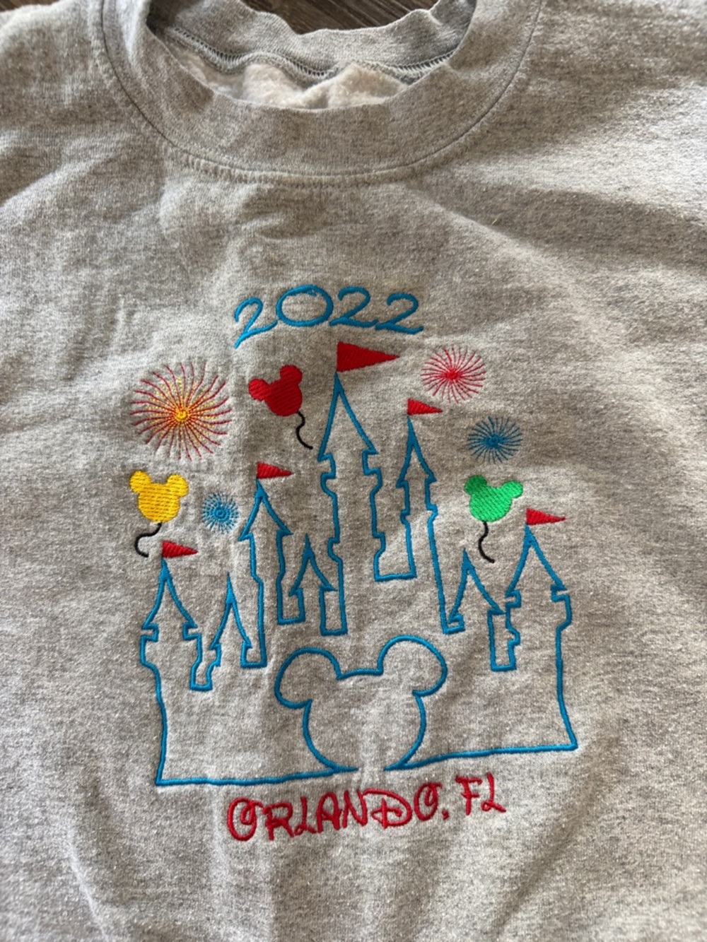 Gray Embroidered Disney Crewneck Sweatshirt